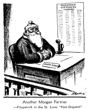 Political cartoon of JP Morgan & Co., published in the Literary Digest on June 10, 1933. 
